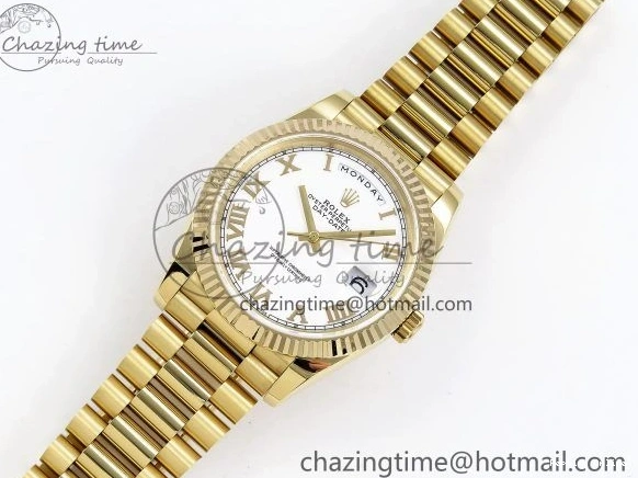 0518 Day Date 40 YG JDF Gain Weight 904L Steel White Roman Dial on President Bracelet VR3255 V Functional 1369